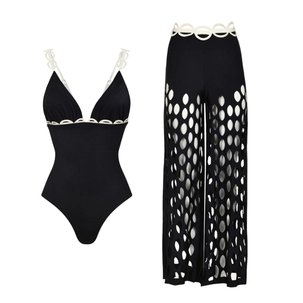 Swimsuit Black Niche High Grade Hollow Out Cutout Beach Pants One Piece Swimsuit Set Women